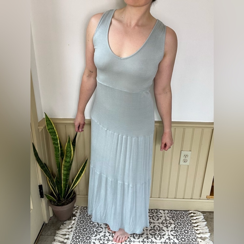 See You Monday Anthropologie Maxi Tiered Sage Green Sundress Women’s Sz S - Picture 2 of 8